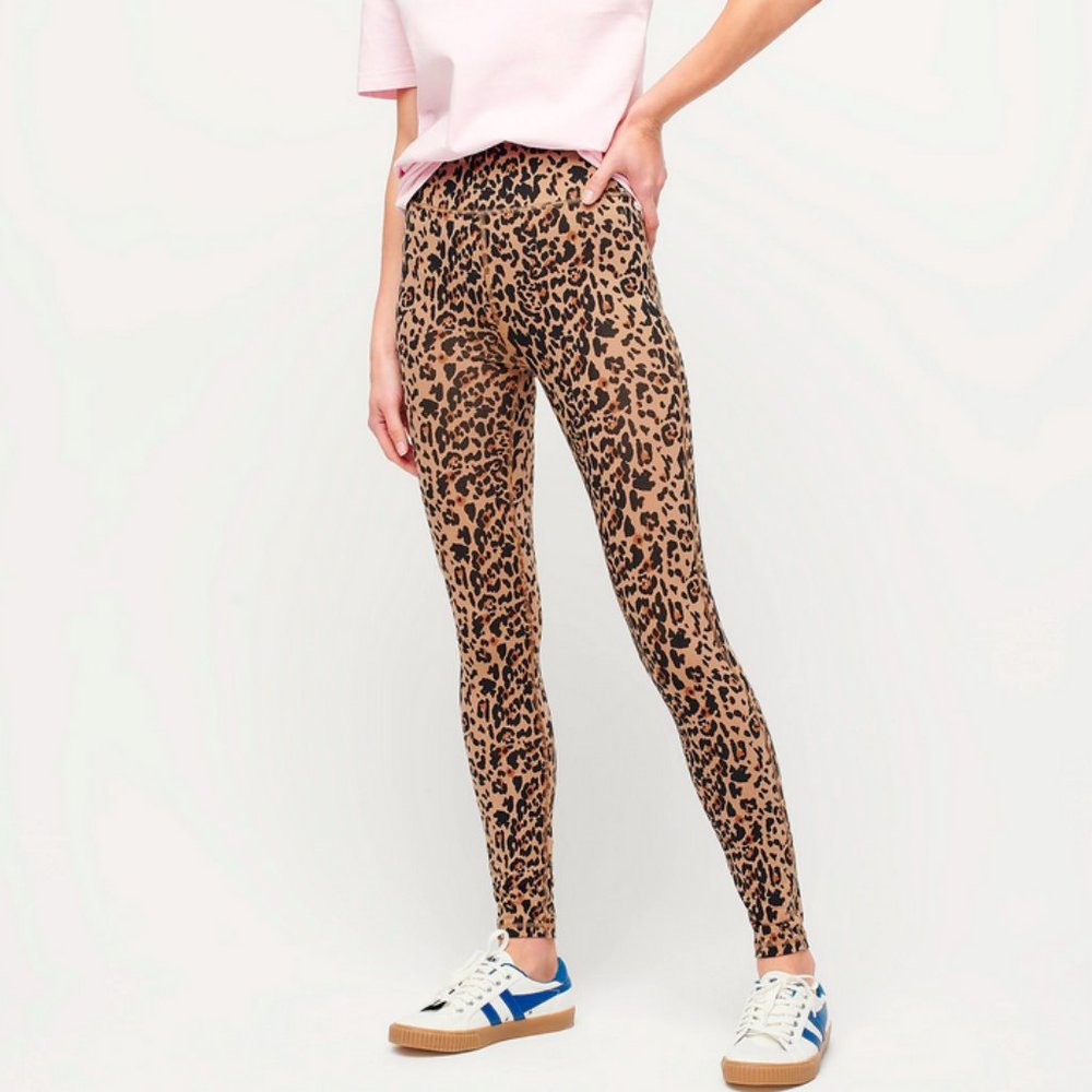 J.CREW CAMEL BLACK 7/8 HIGH RISE STRETCH LEOPARD LEGGINGS